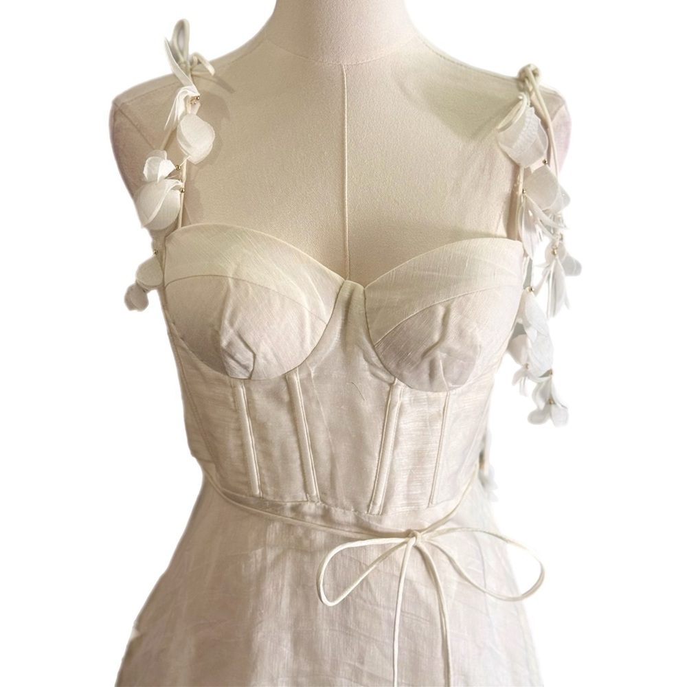 NWOT $1600 MSRP Zimmermann Ivory Wanderland Corset-Style Midi Dress US Size 4-6 - Picture 7 of 15